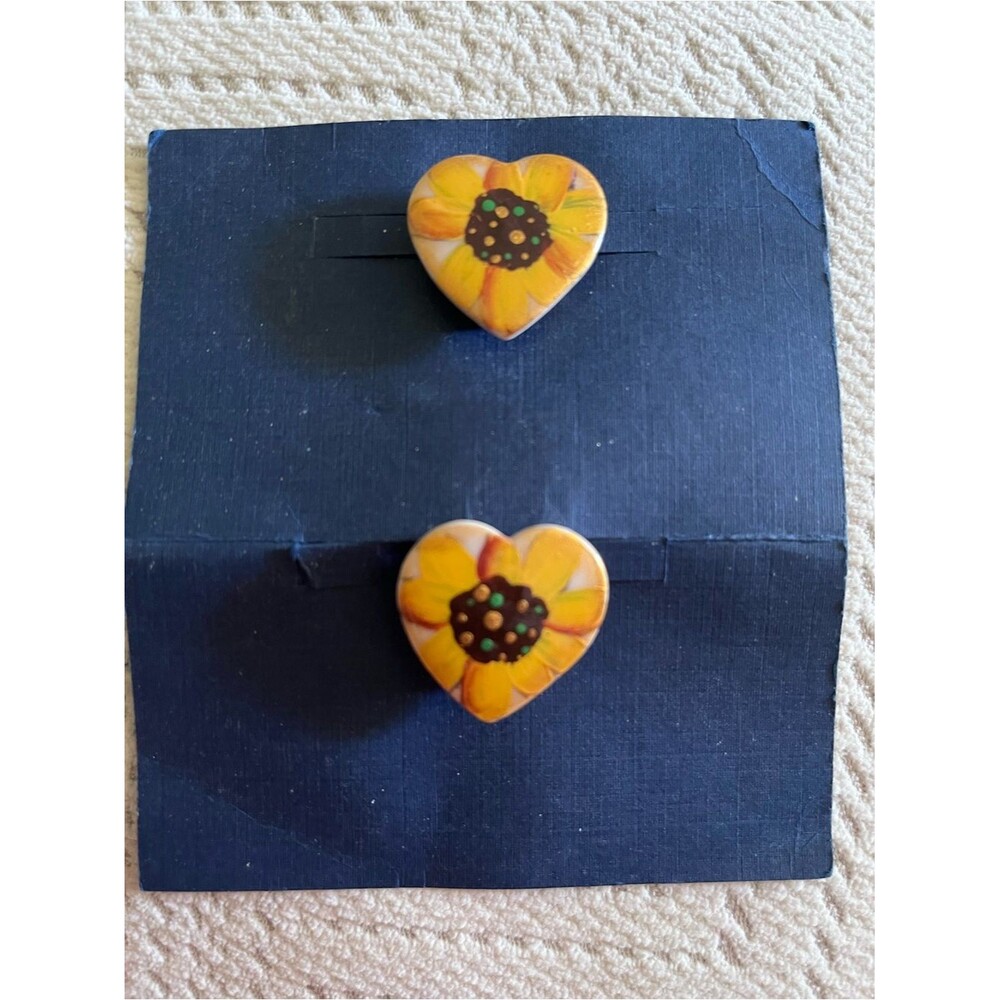 Hand Painted Sunflower Heart Button Covers Set of 2